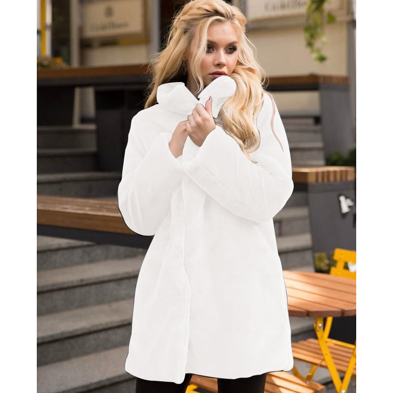 Damen Kunstpelz Mantel Weich Hochkragen WinteractionDate
