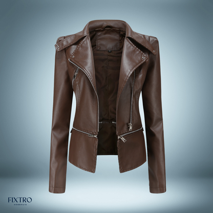 Lederjacke Offener Kragen Biker-Stil - IdealeKleiden