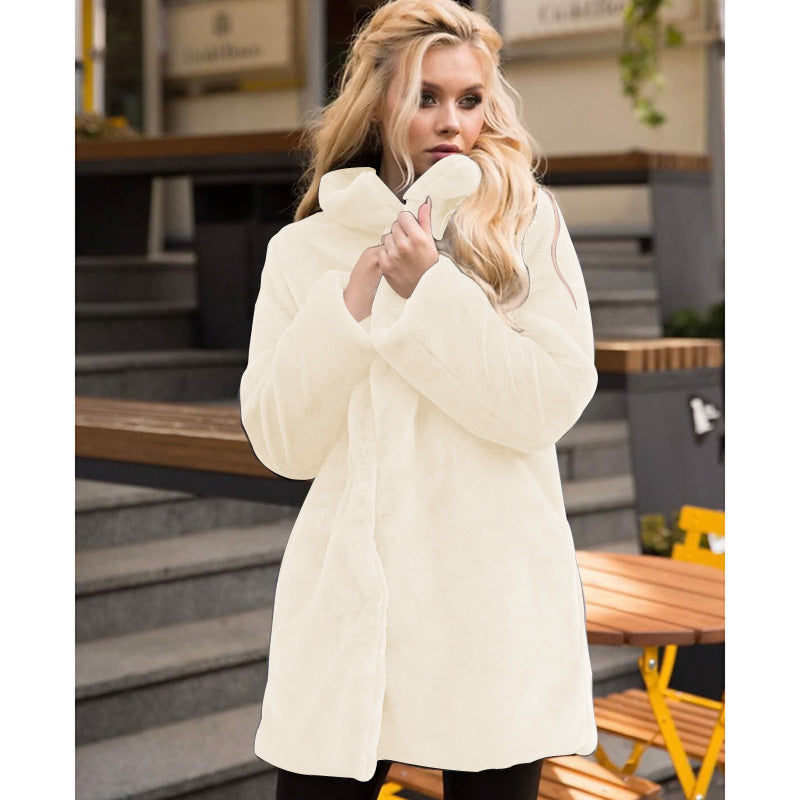 Damen Kunstpelz Mantel Weich Hochkragen WinteractionDate