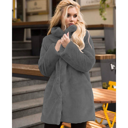 Damen Kunstpelz Mantel Weich Hochkragen WinteractionDate