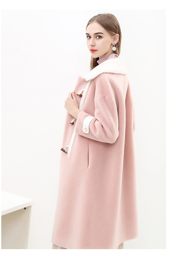 Damen Wollmantel Modern Kunstfell Kragen Elegante Damenkleidung