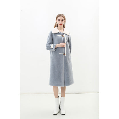 Damen Wollmantel Modern Kunstfell Kragen Elegante Damenkleidung