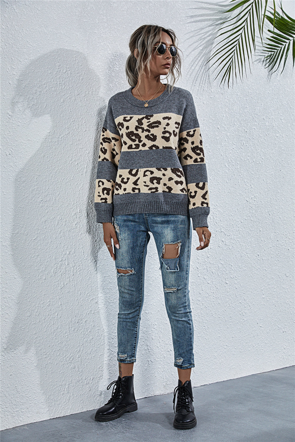 Damen Tiermuster Pullover Stilvolle Oberbekleidung