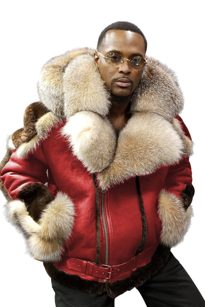 Herren Lederjacke Luxus Kunstfell Kragen Warm Innenfutter