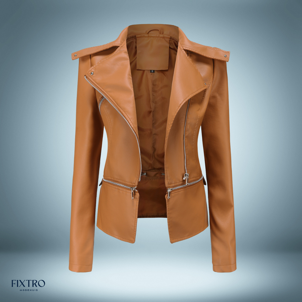 Lederjacke Offener Kragen Biker-Stil