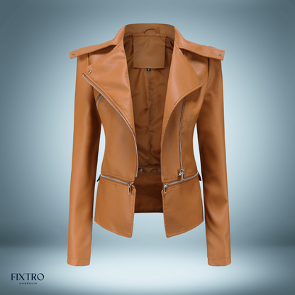 Lederjacke Offener Kragen Biker-Stil