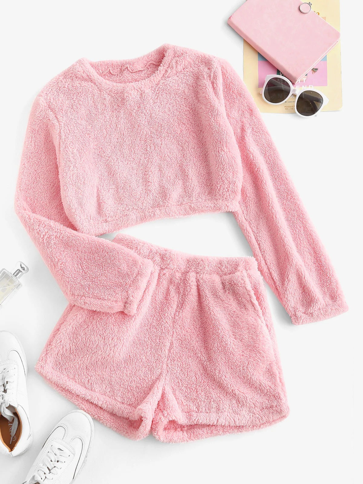Damen Weiche Plüsch-Pyjamas Set Bequem