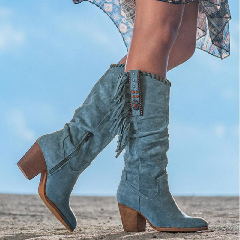Kunstleder Stiefel Wildwest Style Fransen Nieten