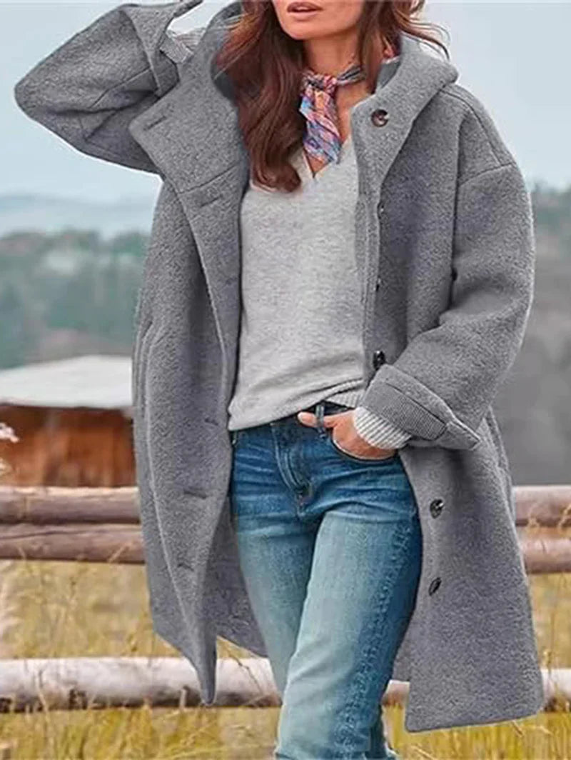 Warme Wolljacke Damen Kapuze