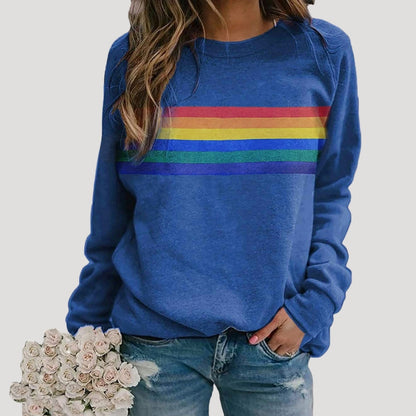 Damen Sweatshirt Bunt Regenbogen Streifen