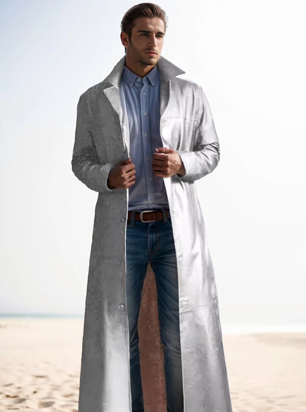 Eleganter Herren Ledermantel Lang
