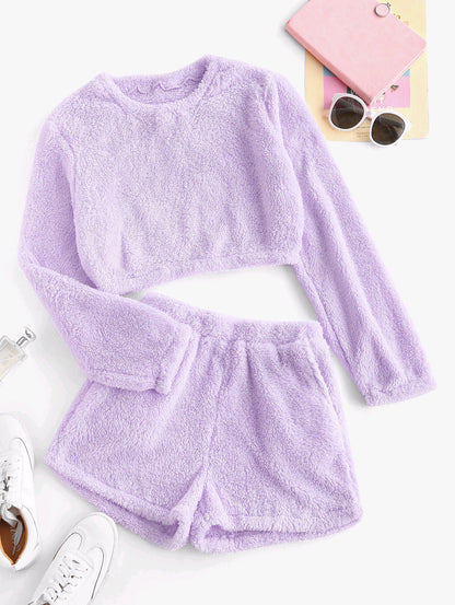 Damen Weiche Plüsch-Pyjamas Set Bequem