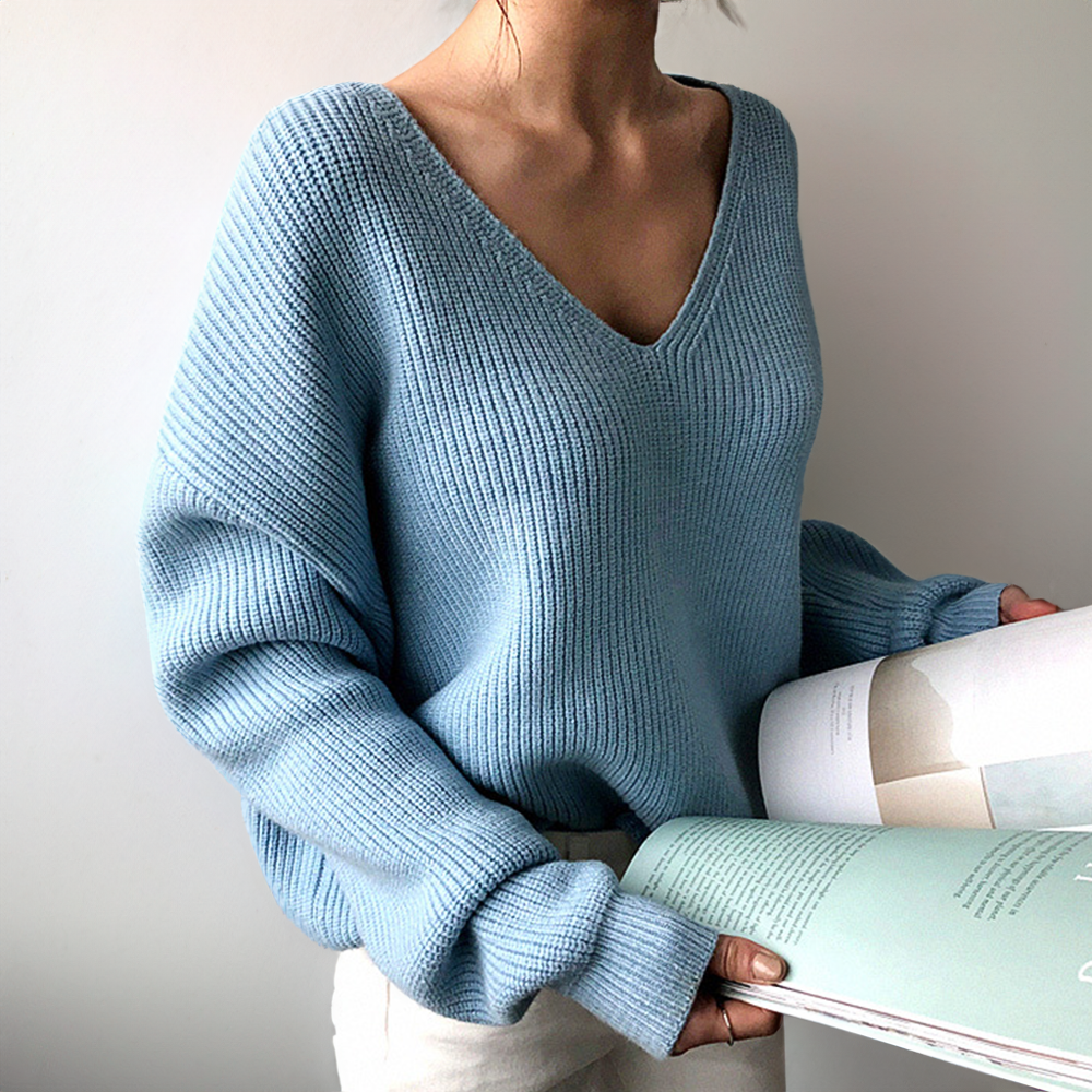 Bequemer Damenpullover V-Ausschnitt Casual - IdealeKleiden
