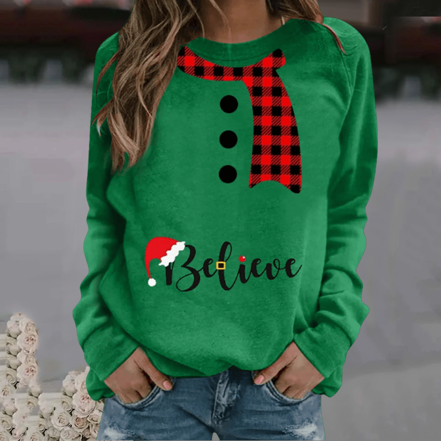 Weihnachtspullover Damen Langarm Modal Weich