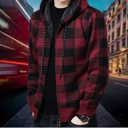 Herrenstrickjacke Hochwertig Karierter Hoodie