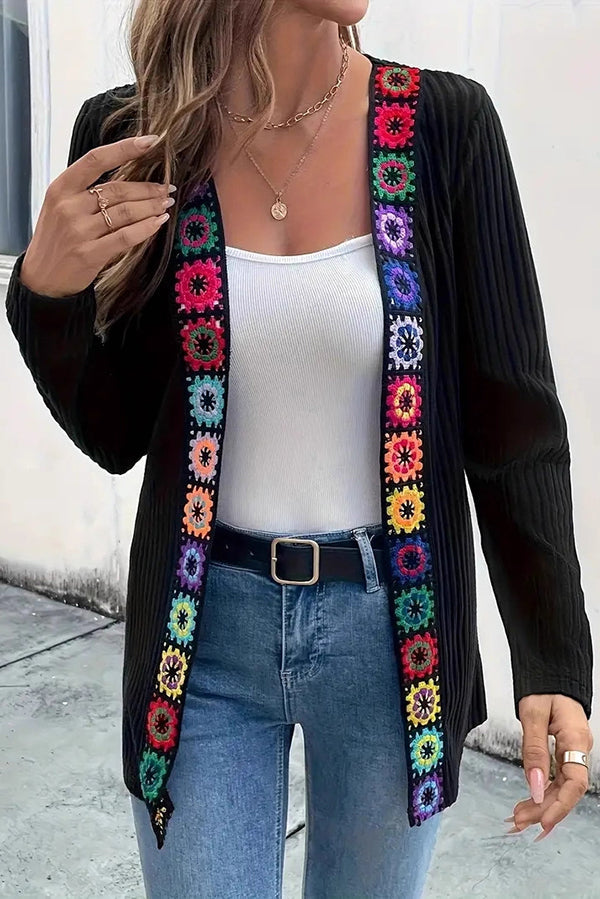 Elegante Strickjacke Blumenmuster Langärmlig