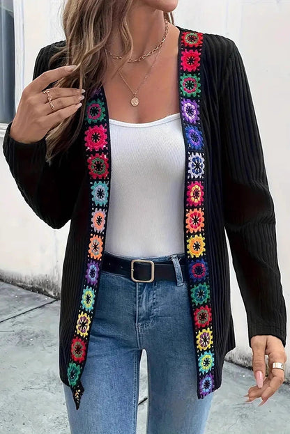 Elegante Strickjacke Blumenmuster Langärmlig