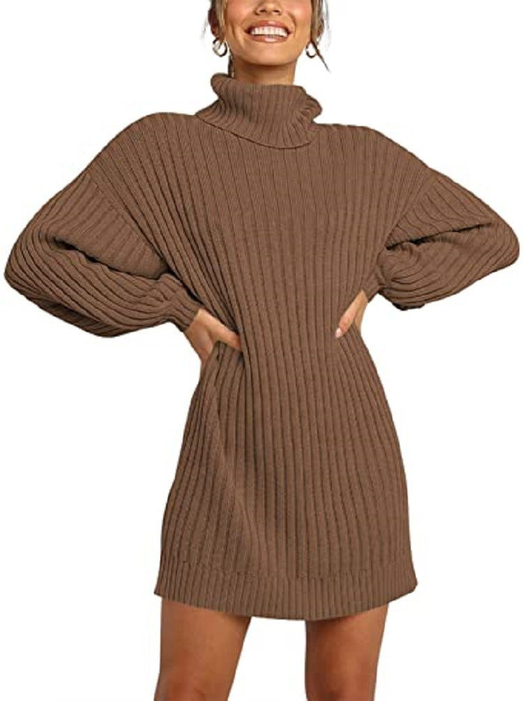 Damen Strickkleid Elegantes Design Weite Ärmel