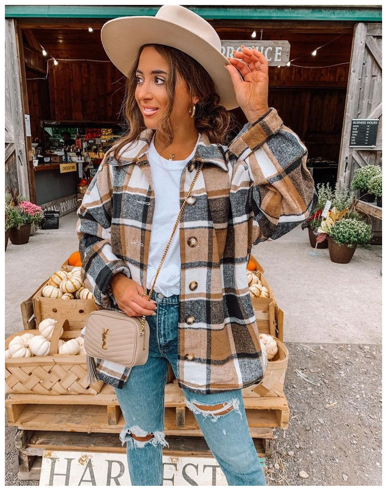 Weiches Flanell-Kleid Karo Muster Lockere Fit - IdealeKleiden
