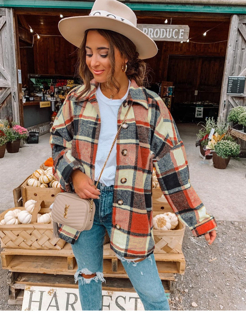 Weiches Flanell-Kleid Karo Muster Lockere Fit