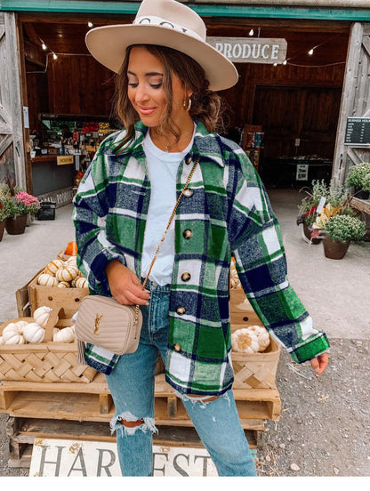Weiches Flanell-Kleid Karo Muster Lockere Fit
