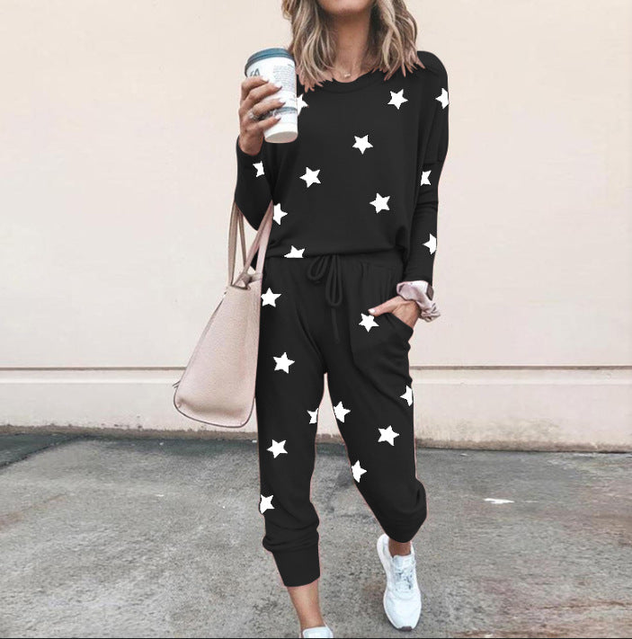 Damen Sweatpants-Set Sternen-Muster Elastisch Bequem