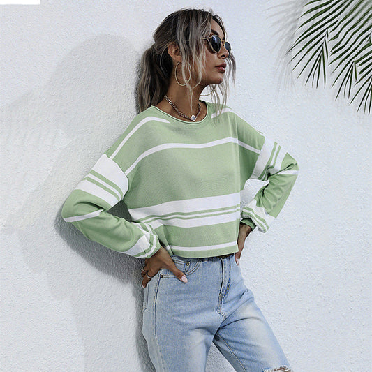 Damen Sweatshirt Lässig Streifenmuster Frauen - IdealeKleiden
