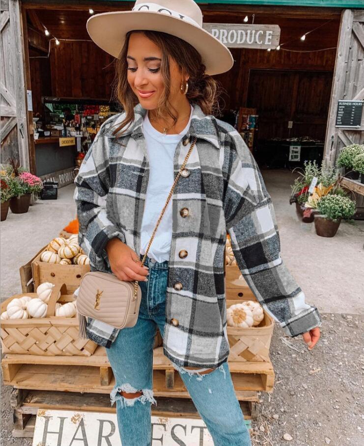Weiches Flanell-Kleid Karo Muster Lockere Fit