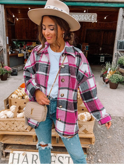 Weiches Flanell-Kleid Karo Muster Lockere Fit