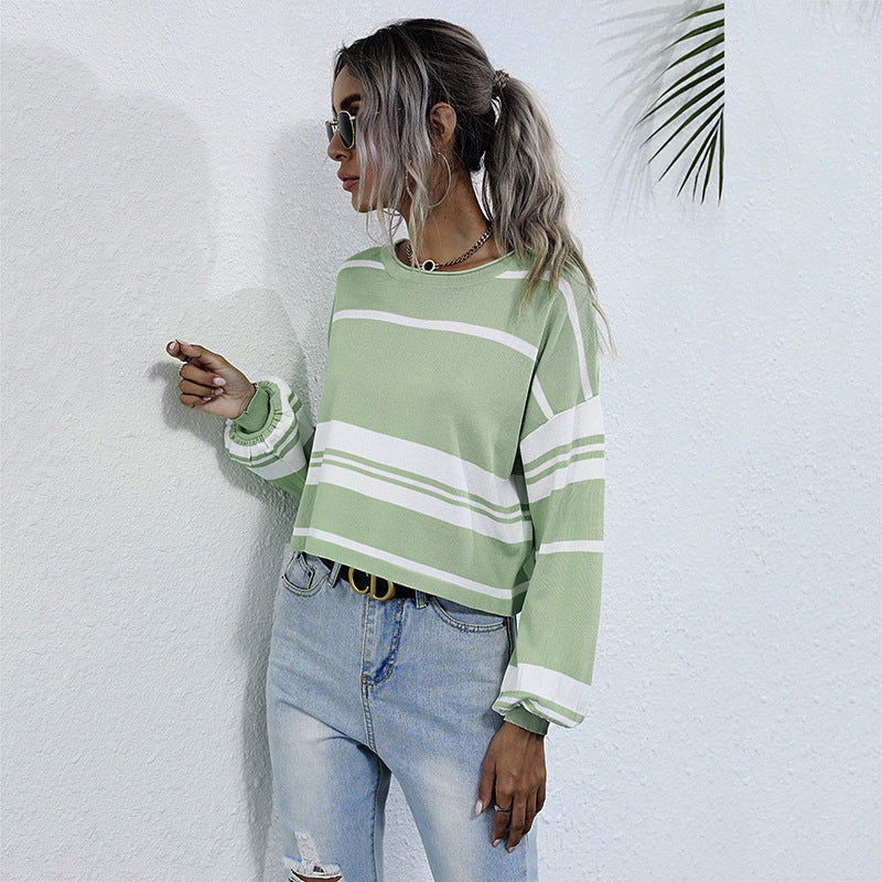 Damen Sweatshirt Lässig Streifenmuster Frauen