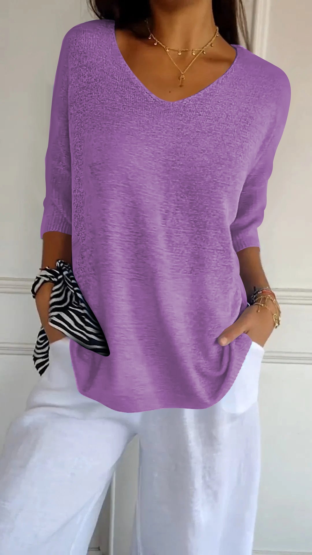 Damen Pullover V-Ausschnitt Bequem Locker