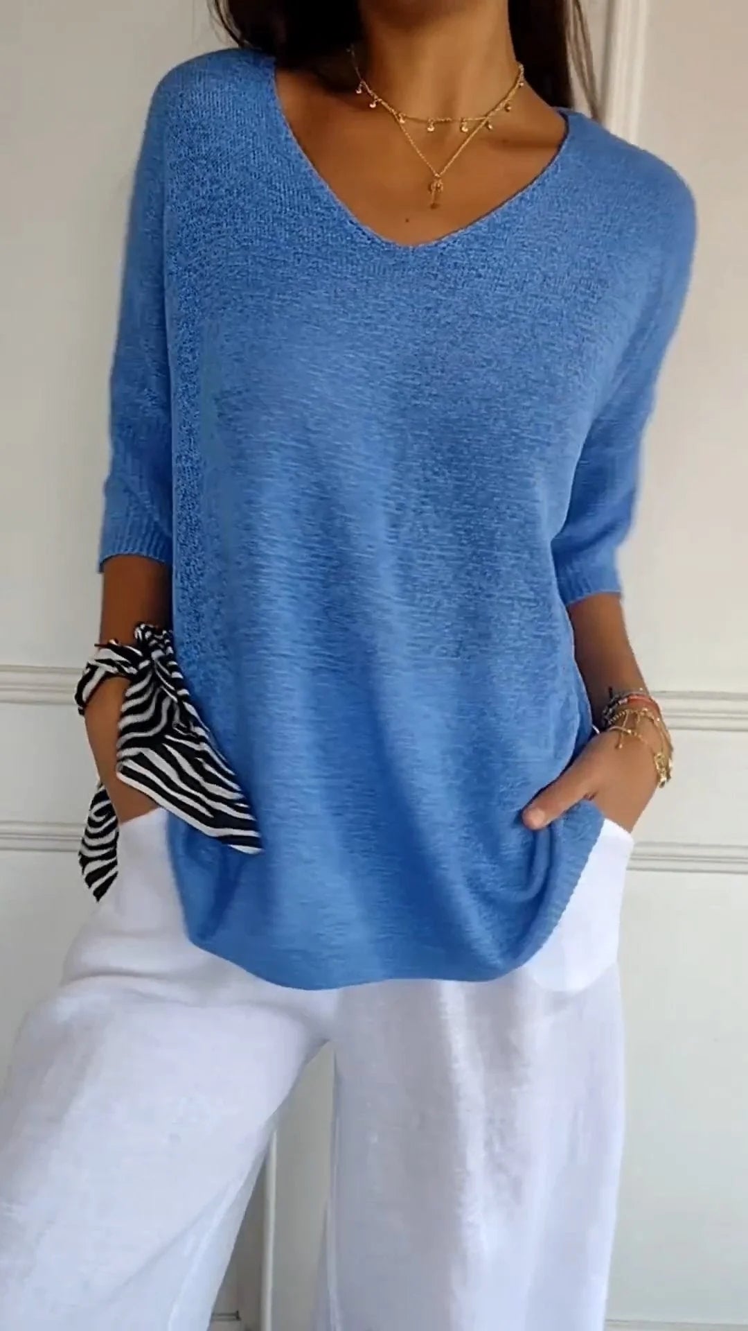 Damen Pullover V-Ausschnitt Bequem Locker