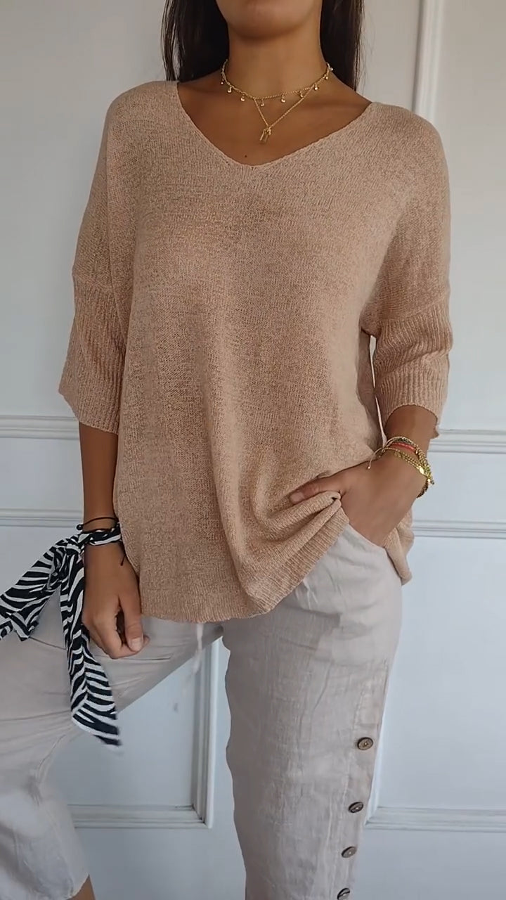 Damen Pullover V-Ausschnitt Bequem Locker