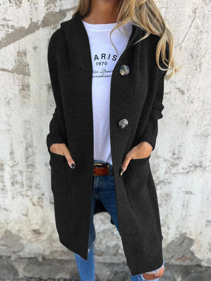Langer Cardigan Offen mit Knöpfen & Taschen