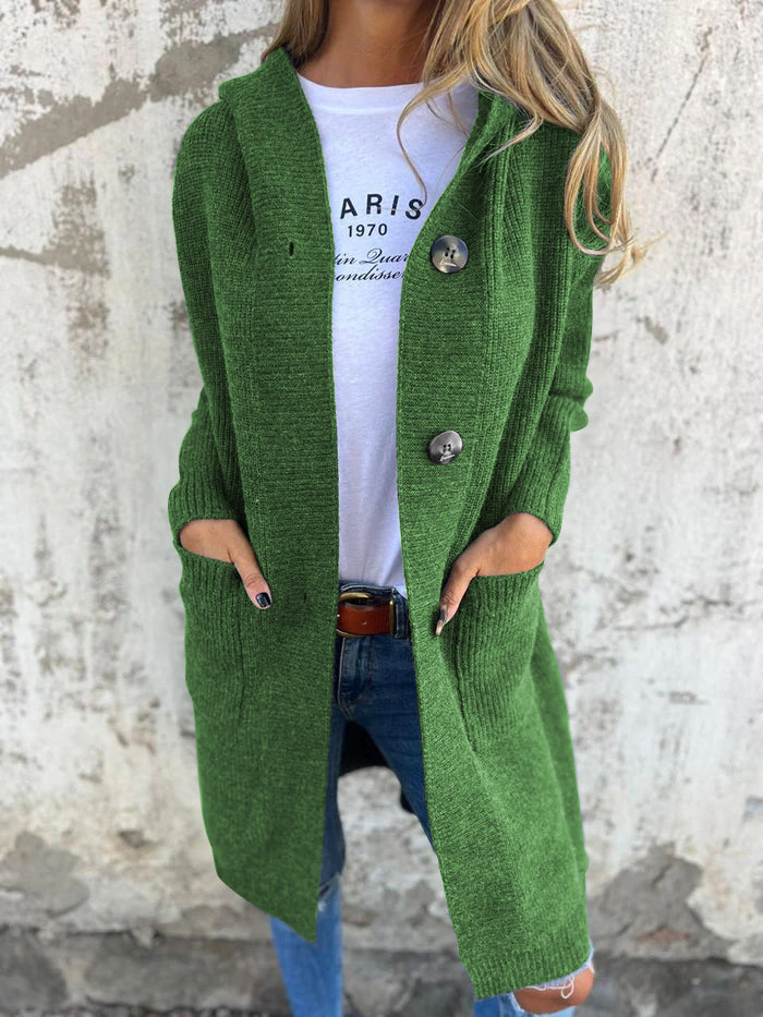 Langer Cardigan Offen mit Knöpfen & Taschen