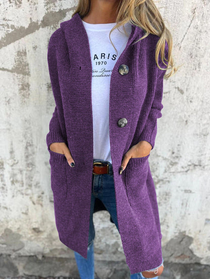 Langer Cardigan Offen mit Knöpfen & Taschen