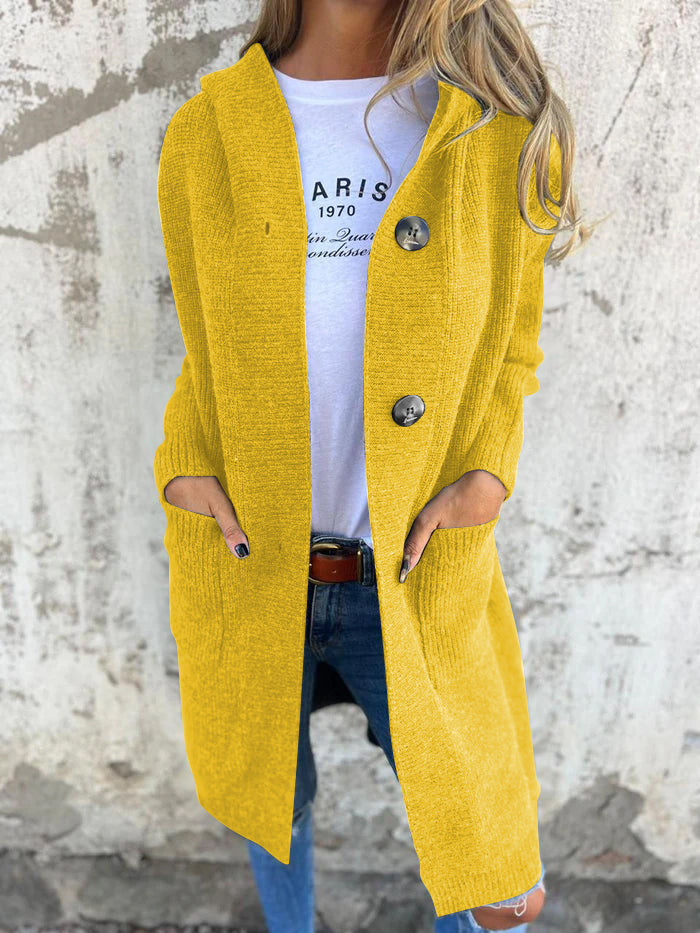 Langer Cardigan Offen mit Knöpfen & Taschen