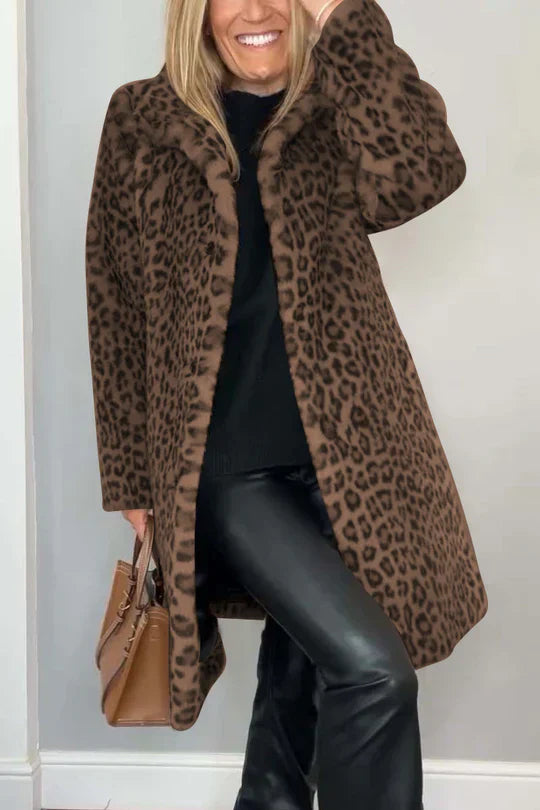 Emmy - Damen Wintermantel Leopardenmuster Elegant