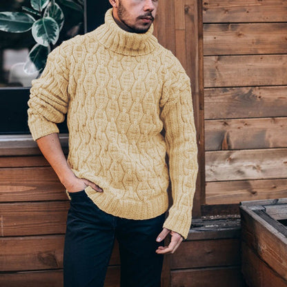 Herren Pullover Grobstrick Hochkragen Zopfmuster