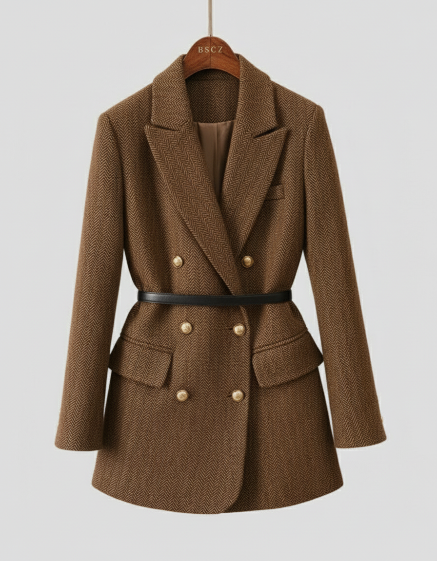 Klassischer Tweed Blazer Mantel Doppelreihig