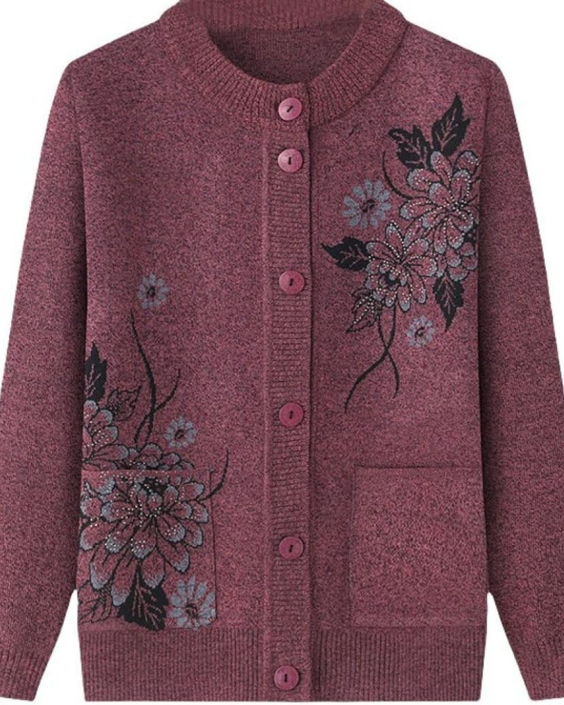 Blumenmuster Strickjacke Damen