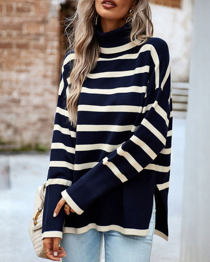 Stylischer Rollkragenpullover Streifenmuster
