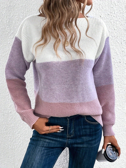 Modischer Damenpullover 3-Farb-Streifen Design