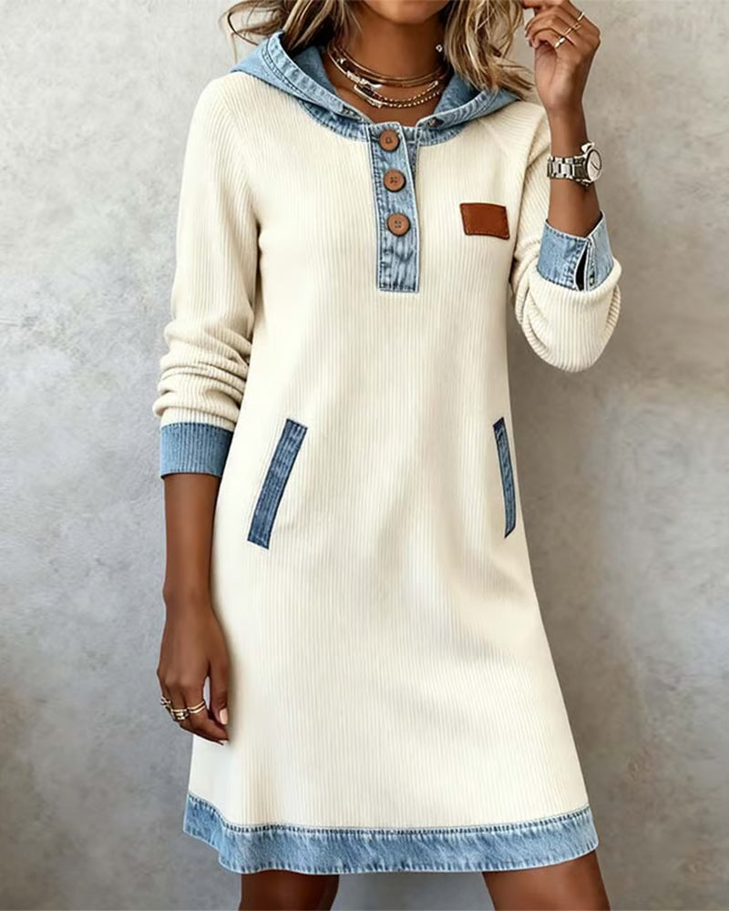 Modisches Kleid | Hoodie Jeans Style Kapuze Detail
