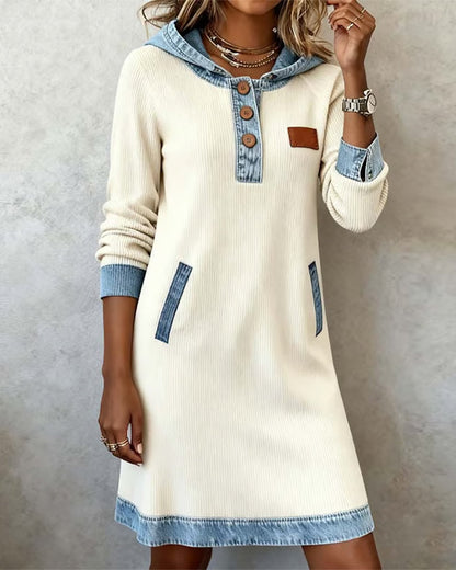 Modisches Kleid | Hoodie Jeans Style Kapuze Detail