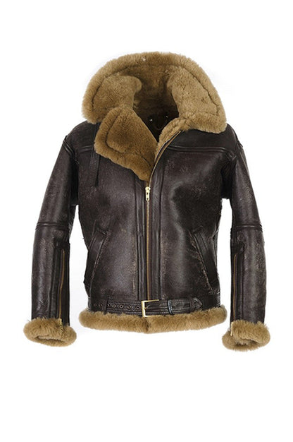 Herren Lammfelljacke Luxus Kunstfell Kragen Warm Isoliert