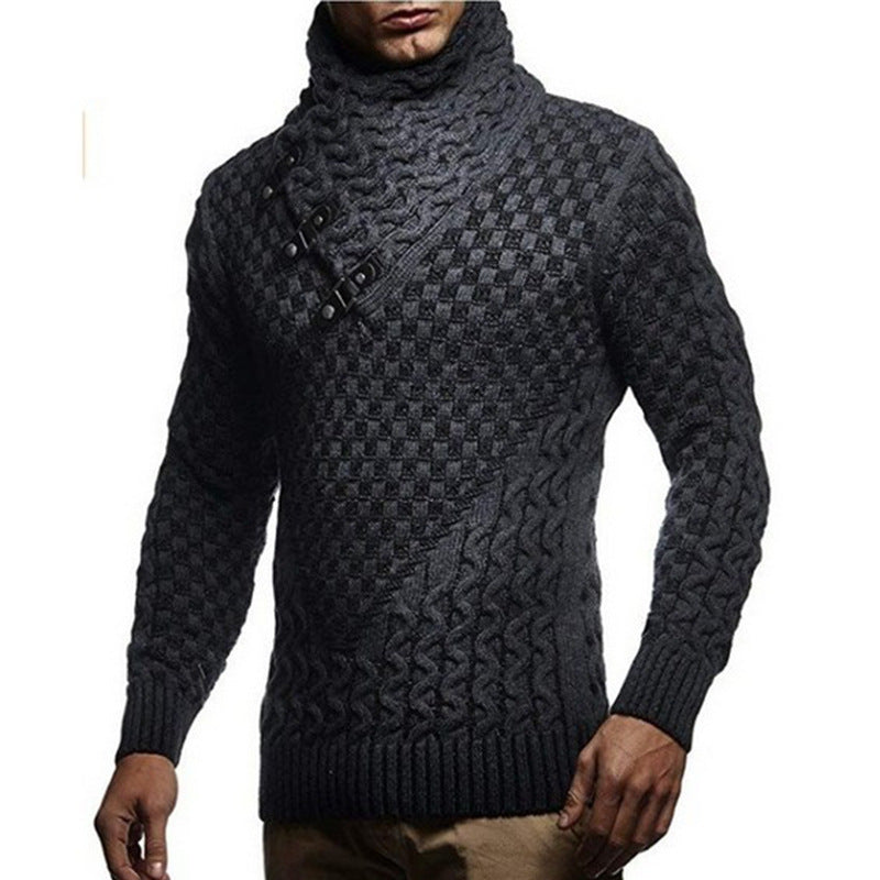 Herren Strickpullover Hochkragen Strukturmuster Modern