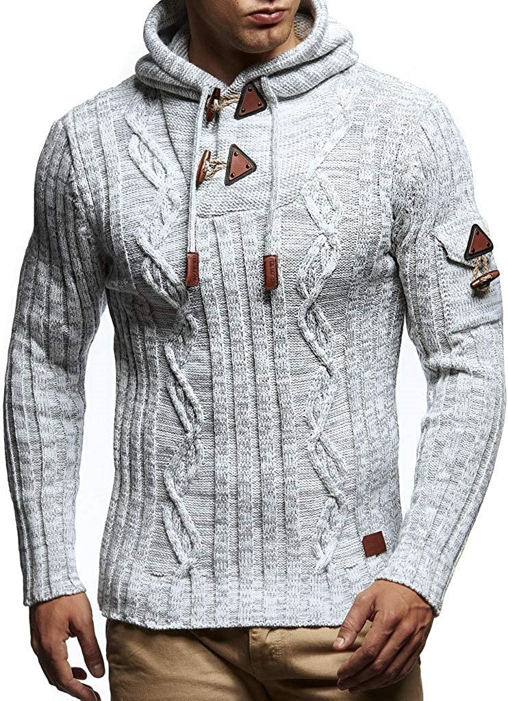 Herren Pullover Grobstrick Kapuze Modern Schnüren