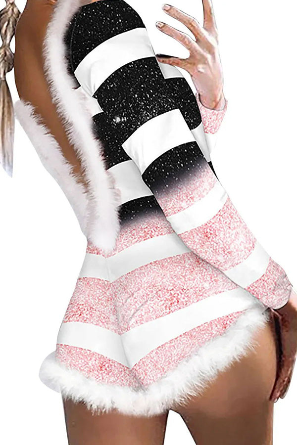 Weihnachts-Kleid Langarm Rückenfrei Romper Frauen