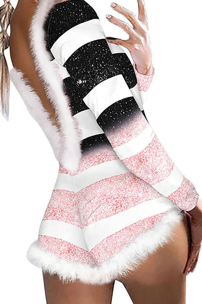 Weihnachts-Kleid Langarm Rückenfrei Romper Frauen